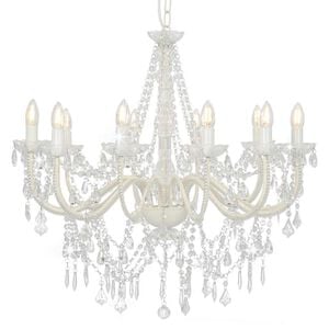 vidaXL Chandelier with Beads White 12 x E14 Bulbs