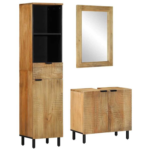 vidaXL 3 Piece Bathroom Furniture Set Brown Solid Wood Mango