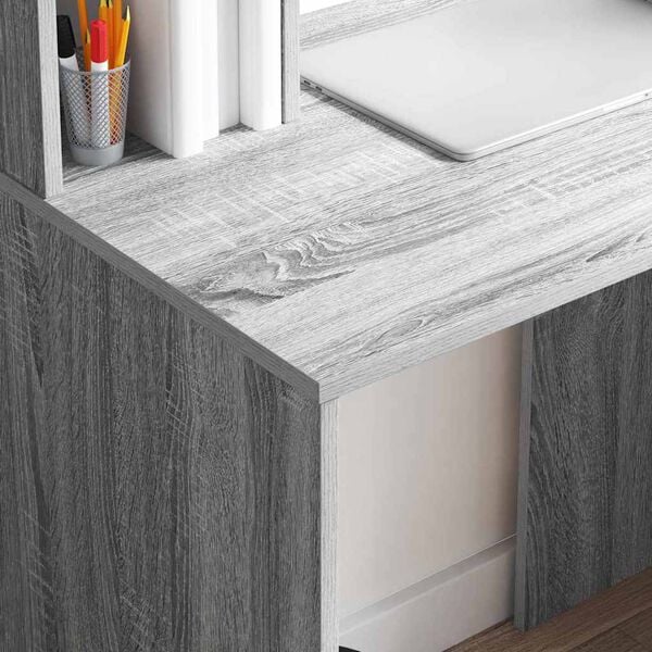 vidaXL Desk with Shelf Grey Sonoma 91 x 50 x 149 cm Engineered Wood