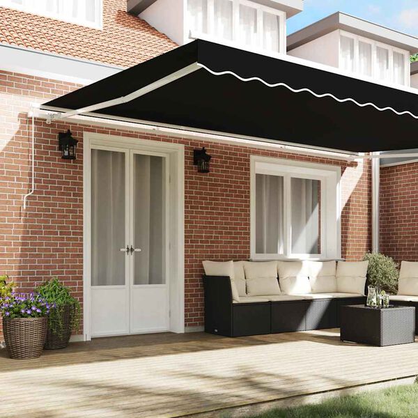 vidaXL Retractable Awning Black 500 x 350 cm Polyester and Aluminium