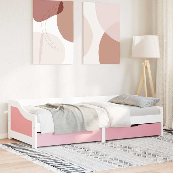 vidaXL Day Bed with 2 Drawers without Mattress IRUN White&Pink 90x200 cm