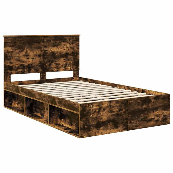 vidaXL Bed Frame Smoked Oak 120 x 200 cm Solid Pine Wood