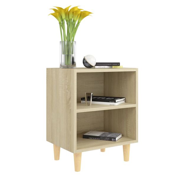 vidaXL Bed Cabinet with Solid Wood Legs Sonoma Oak 40x30x50 cm