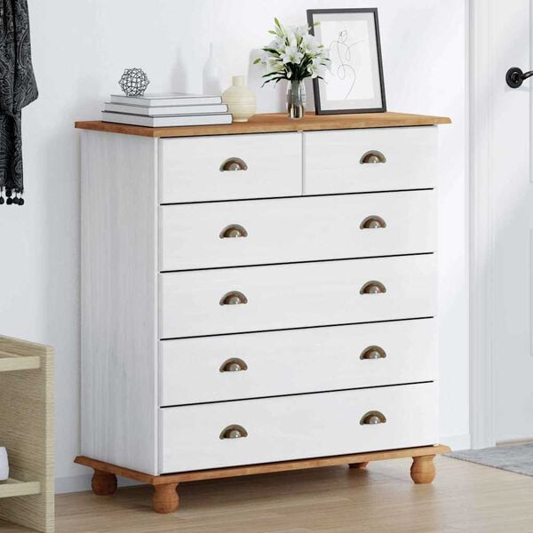 vidaXL Chest of Drawer ASKIM White 91 x 40 x 95.5 cm Solid Pine Wood