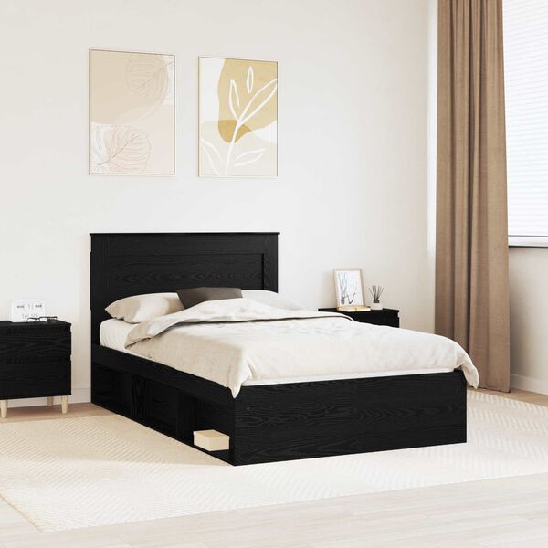 vidaXL Bed Frame with Headboard Black 120 x 190 cm Solid Pine Wood