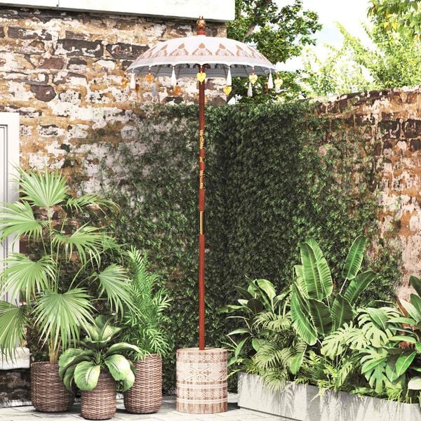 vidaXL Balinese Parasol Cream 95 x 95 x 260 cm Cotton and solid wood