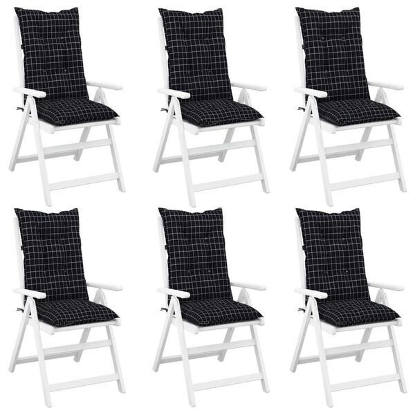 vidaXL Garden Highback Chair Cushions 6 pcs Black Check Pattern 120x50x7 cm Fabric