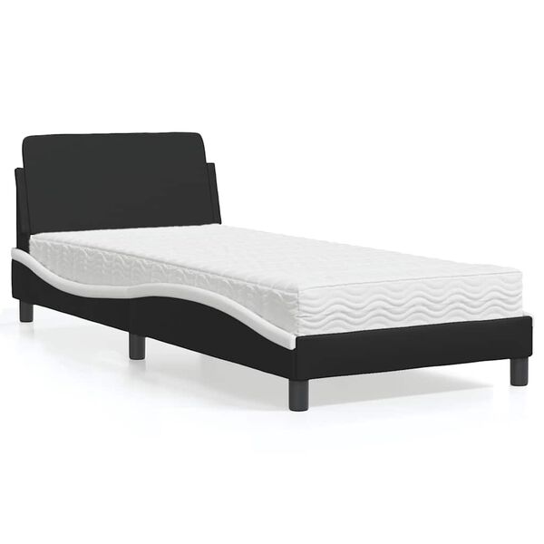 vidaXL Bed with Mattress "Dover" Black and White Single Faux Leather
