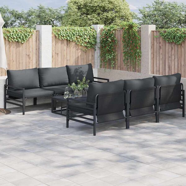 vidaXL Garden Sofa Set with Cushion 7 pcs Black Steel