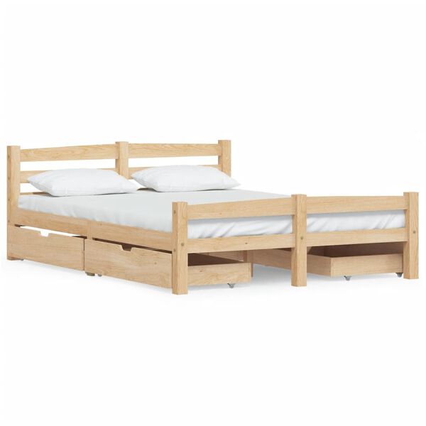vidaXL Bed Frame without Mattress with 4 Drawers Solid Wood 140x200 cm