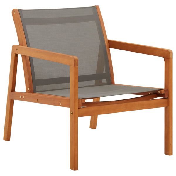 vidaXL Garden Lounge Chair Grey Solid Eucalyptus Wood and Textilene