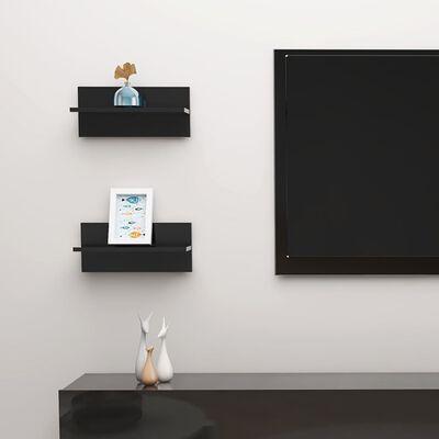 vidaXL Wall Shelves 2 pcs High Gloss Black 40x11.5x18 cm