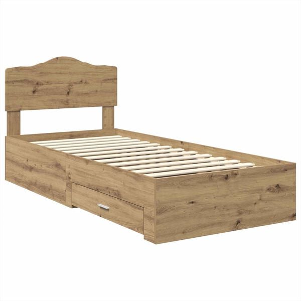 vidaXL Bed Frame with Drawer Artisan Oak 90 x 190 cm Engineered Wood