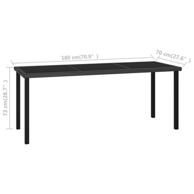 vidaXL Garden Dining Table Black 180x70x73 cm Poly Rattan