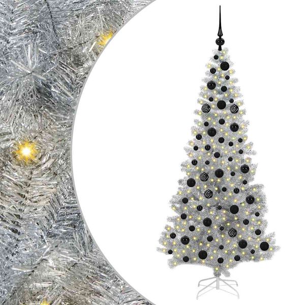 vidaXL Christmas Tree with 300 LEDs with Stand Silver 180 cm PET