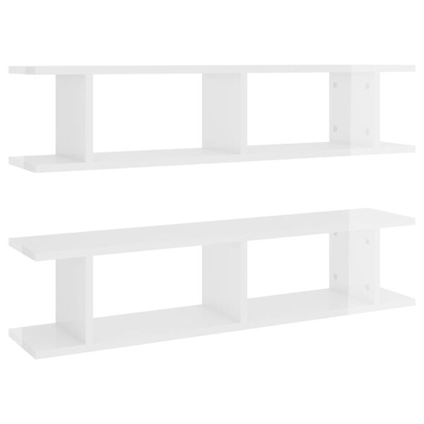 vidaXL Wall Shelf 2 pcs High Gloss White 90x18x20 cm Engineered Wood
