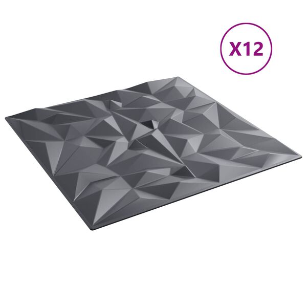 vidaXL Wall Panels 12 pcs Amethyst Grey 50 x 50 cm XPS Foam