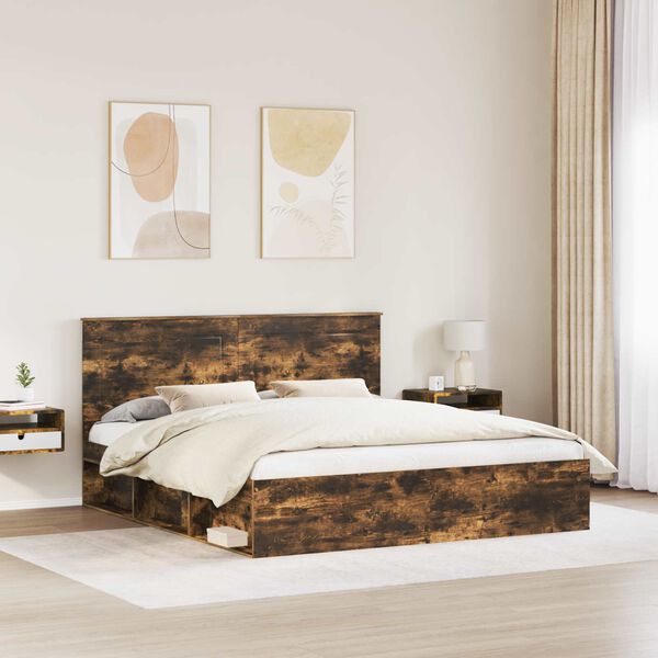 vidaXL Bed Frame Smoked Oak 200 x 200 cm Solid Pine Wood