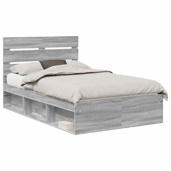 vidaXL Bed Frame Grey Sonoma 135 x 190 cm Solid Pine Wood