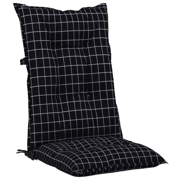 vidaXL Garden Highback Chair Cushions 2 pcs Black Check Pattern 120x50x7 cm Fabric