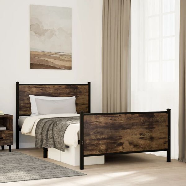 vidaXL Metal Bed Frame without Mattress Smoked Oak 100x190 cm