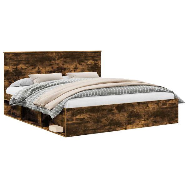 vidaXL Bed Frame Smoked Oak 180 x 200 cm Solid Pine Wood