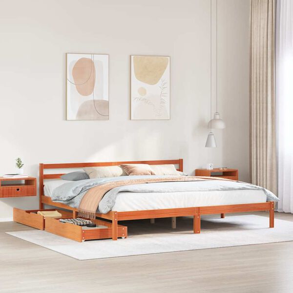 vidaXL Bed Frame without Mattress Wax Brown 180x200 cm Super King Solid Wood Pine