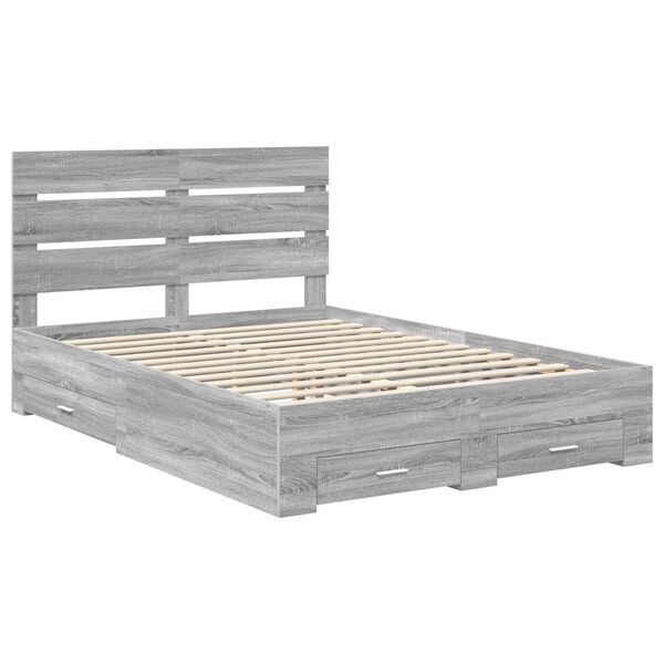 vidaXL Bed Frame with Drawer Grey Sonoma 140 x 200 cm Engineered Wood