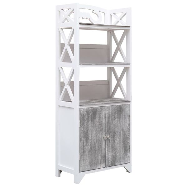 vidaXL Bathroom Cabinet White and Grey 46x24x116 cm Paulownia Wood