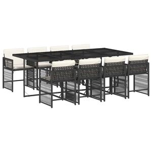 vidaXL 9 Piece Garden Dining Set with Cushions Black Poly Rattan