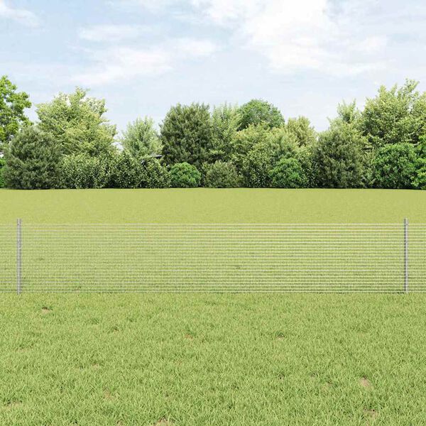 vidaXL Fence with Post Silver 0.4 x 25 m Steel