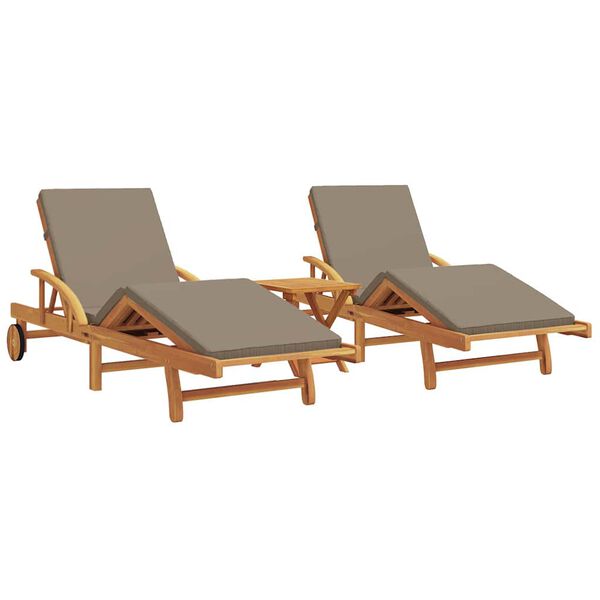 vidaXL Sun Lounger 3 pcs Taupe 40 x 40 x 40cm Solid Acacia wood
