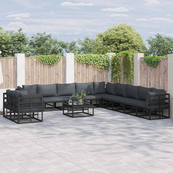 vidaXL Garden Sofa Set with Cushion 11 pcs Black Aluminium