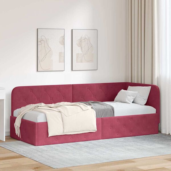 vidaXL Corner Bed Frame with Headboard Wine Red 80 x 200 cm Velvet