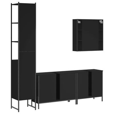 vidaXL 4 Piece Bathroom Cabinet Set Black Engineered Wood