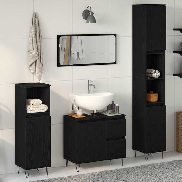 vidaXL Bathroom Furniture Set 3 pcs Black Oak 30 x 30 x 190 cm