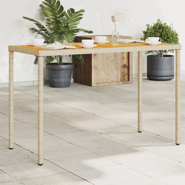 vidaXL Garden Table with Acacia Wood Top Beige 115x54x74 cm Poly Rattan