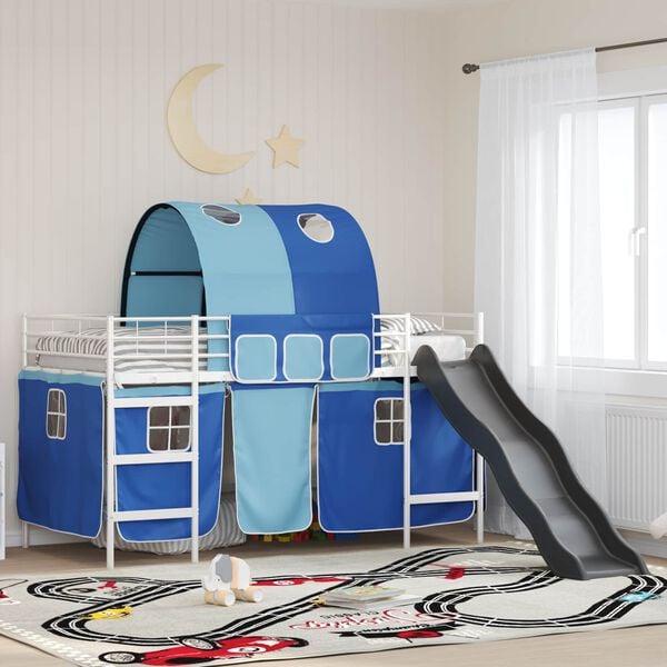 vidaXL Kids'Loft Bed Frame White and Blue 79.5 x 200 cm Metal
