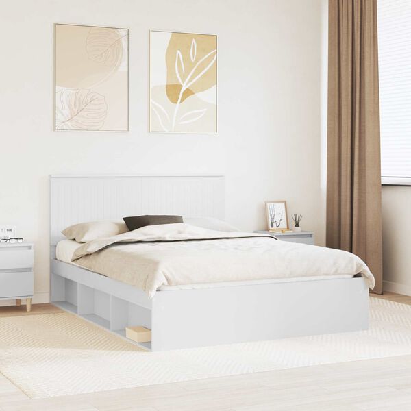 vidaXL Bed Frame with Headboard White 150 x 200 cm Solid Pine Wood