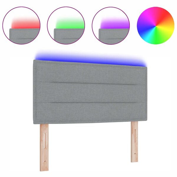 vidaXL LED Headboard with LED Strip Lights Light Grey 100 cm Polyester