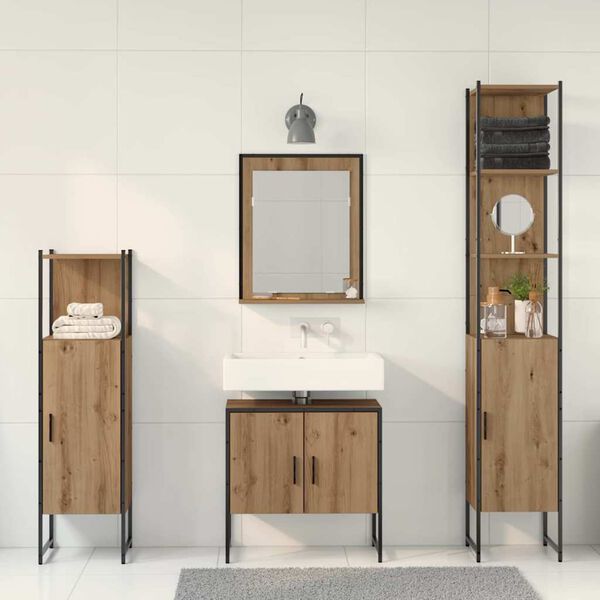 vidaXL Bathroom Furniture Set with Door 4 pcs Brown 33 x 33 x 185.5 cm