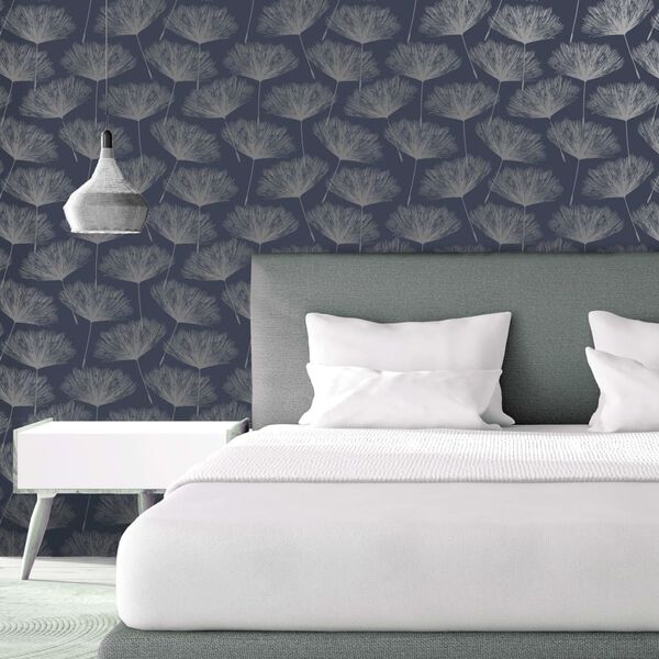 DUTCH WALLCOVERINGS Wallpaper Fleur Navy Blue and Grey
