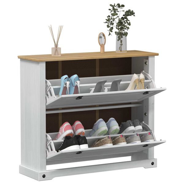 vidaXL Shoe Cabinet Corona White 99 x 32 x 85 cm Solid Pine Wood