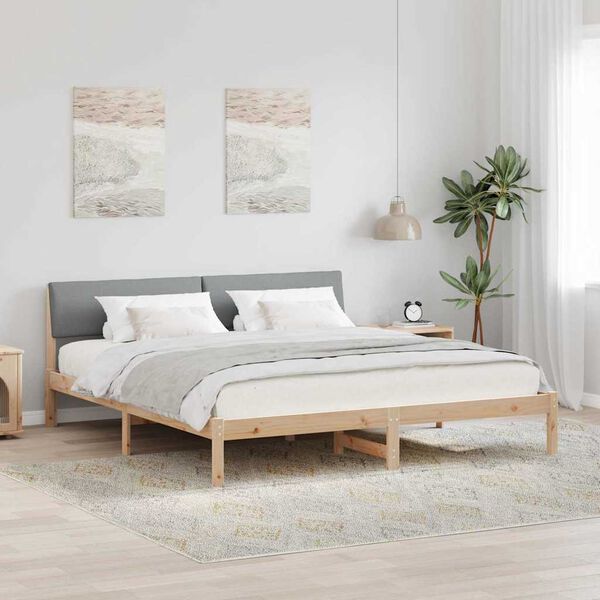 vidaXL Bed frame Brown and light grey 200 x 200 cm Solid pine wood