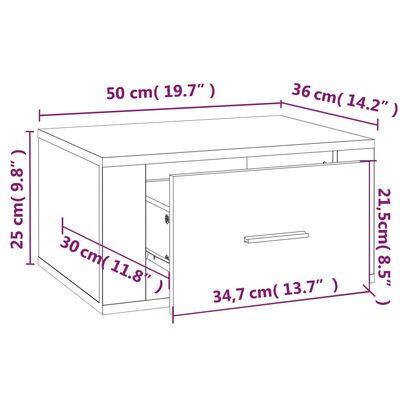 vidaXL Wall-mounted Bedside Cabinet Brown Oak 50x36x25 cm