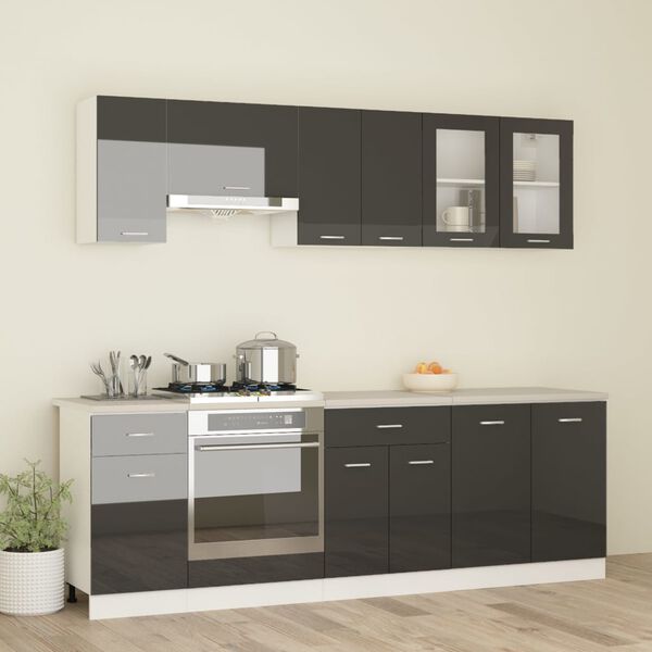 vidaXL 8 Piece Kitchen Cabinet Set with Worktop High Gloss Grey
