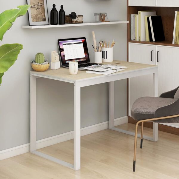 vidaXL Computer Desk White and Oak 110x60x73 cm Engineered Wood