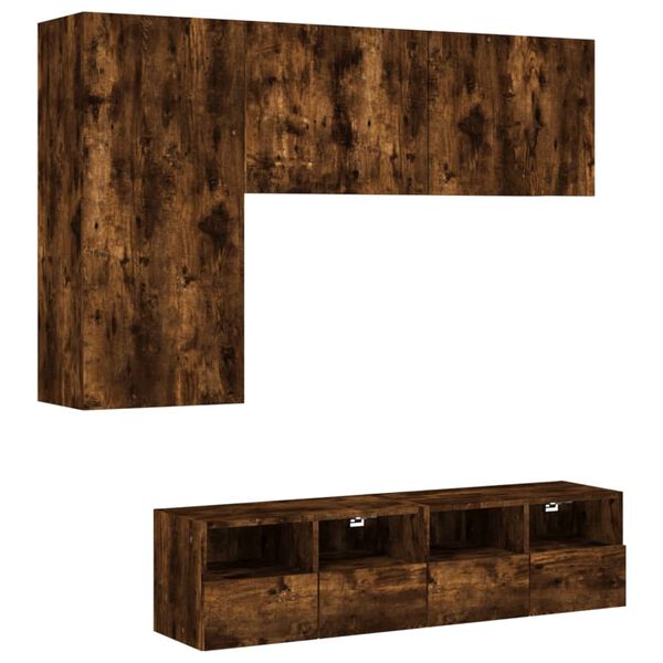 vidaXL 4 Piece TV Wall Units Smoked Oak Engineered Wood