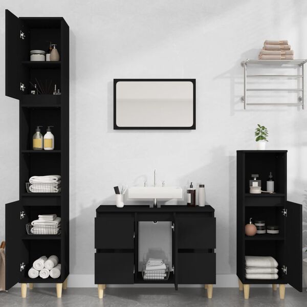 vidaXL 4 Piece Bathroom Furniture Set Black Engineered Wood