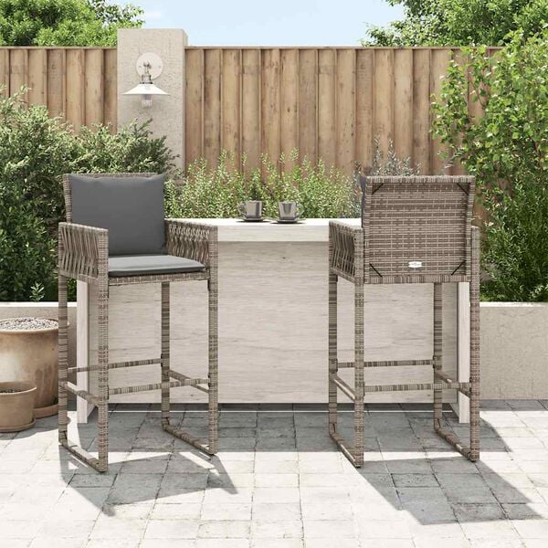 vidaXL Garden Bar Stools 2 pcs Grey Poly Rattan